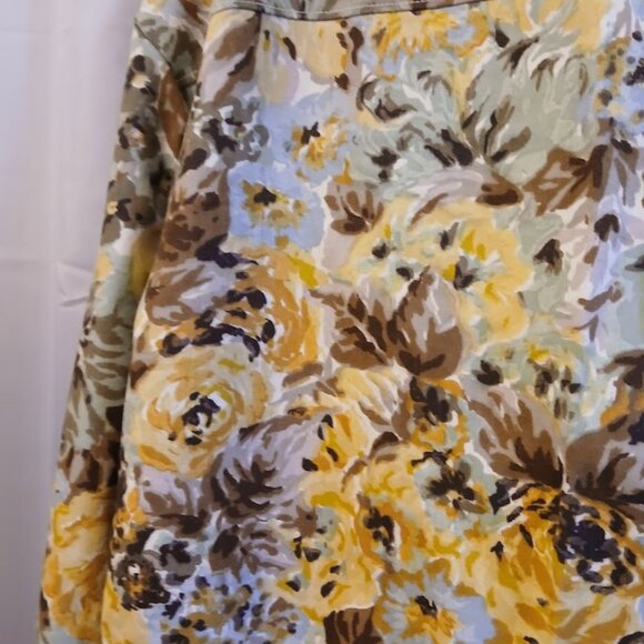 Nwt Floral Roses Twill Denim Full zip up Jacket Coat womens M Mint Brown Mustard - Picture 11 of 12